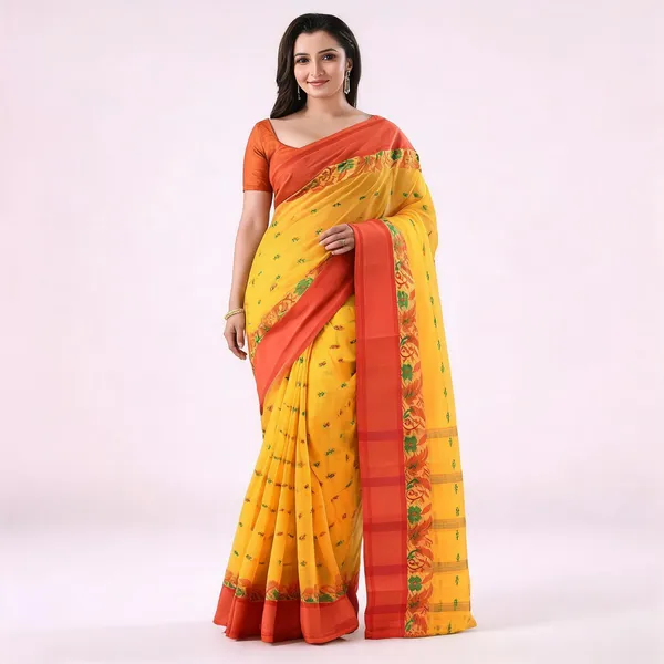 Yellow_Cotton_Bengal_Handloom_Saree_For_Women