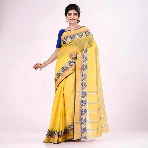 Deep_Yellow_Cotton_Bengal_Tant_Handloom_Saree_For_Women