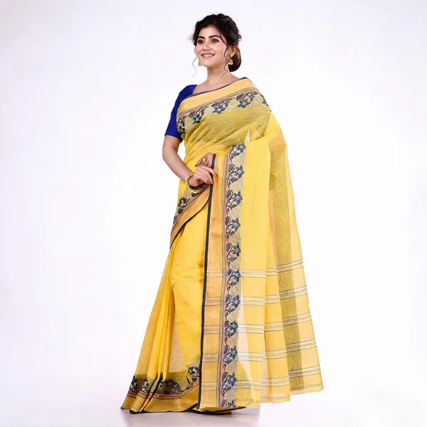 Deep_Yellow_Cotton_Bengal_Tant_Handloom_Saree_For_Women