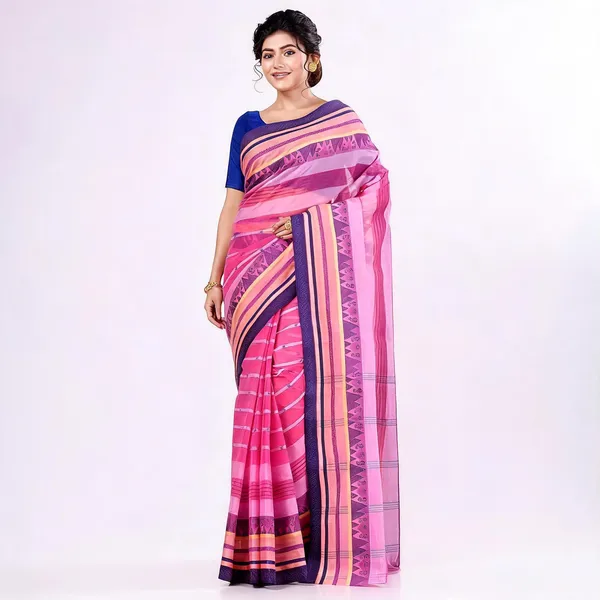 Pink_Cotton_Bengal_Handloom_Saree_For_Women