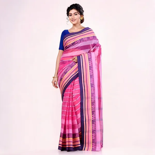 Pink_Cotton_Bengal_Handloom_Saree_For_Women