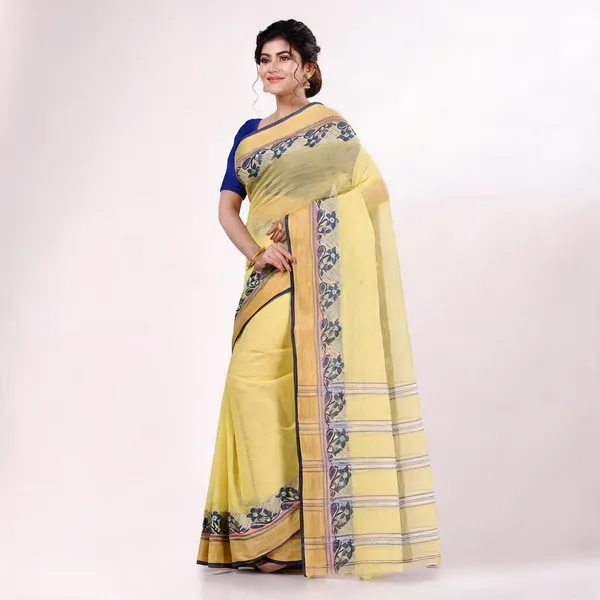 Light_Yellow_Cotton_Handloom_Bengal_Tant_Saree_For_Women