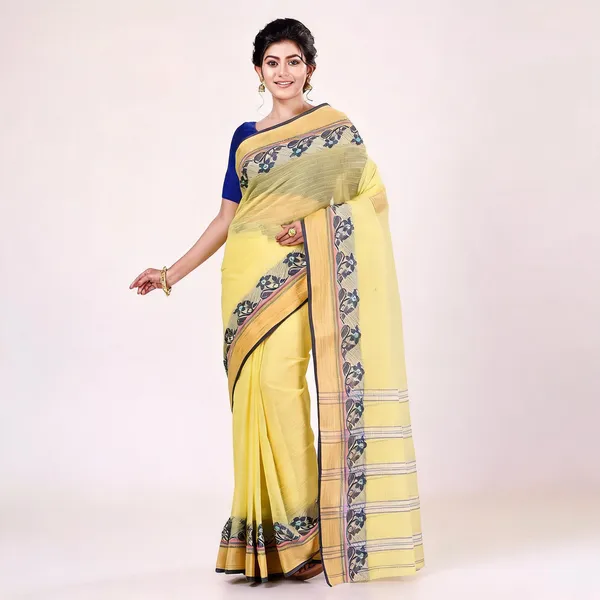 Light_Yellow_Cotton_Handloom_Bengal_Tant_Saree_For_Women