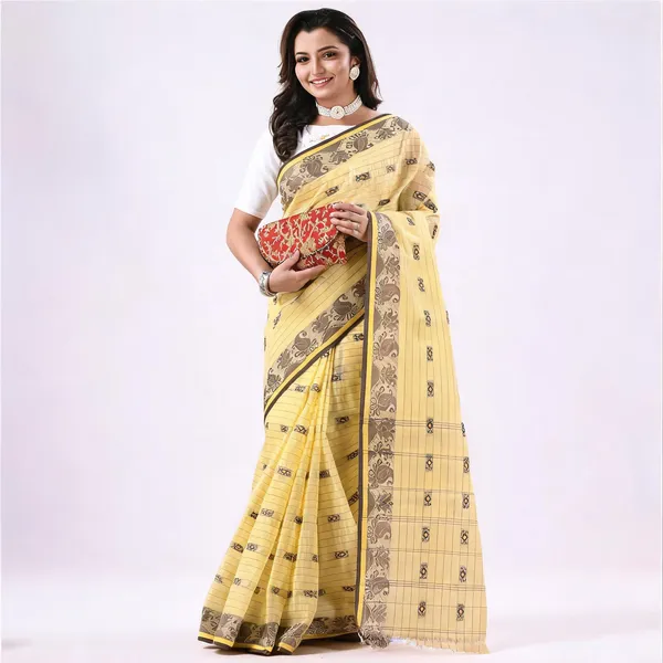 Yellow_Cotton_Handloom_Tant_Woven_Saree_For_Women