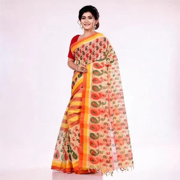 Red_Yellow_Cotton_Handloom_Woven_Saree_For_Women