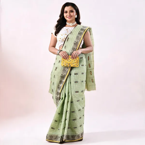 Green_Cotton_Handloom_Bengal_Tant_Saree_For_Women