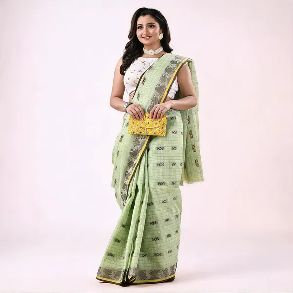 Green_Cotton_Handloom_Bengal_Tant_Saree_For_Women