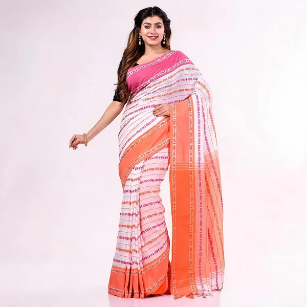 White_Red_Cotton_Floral_Contemporary_Saree_With_Blouse_For_Women