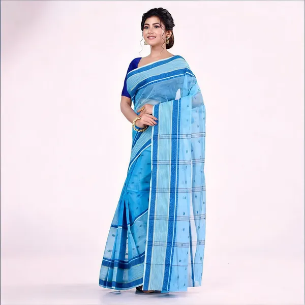 Blue_Cotton_Handloom_Bengal_Tant_Saree_For_Women
