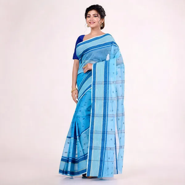 Blue_Cotton_Handloom_Bengal_Tant_Saree_For_Women