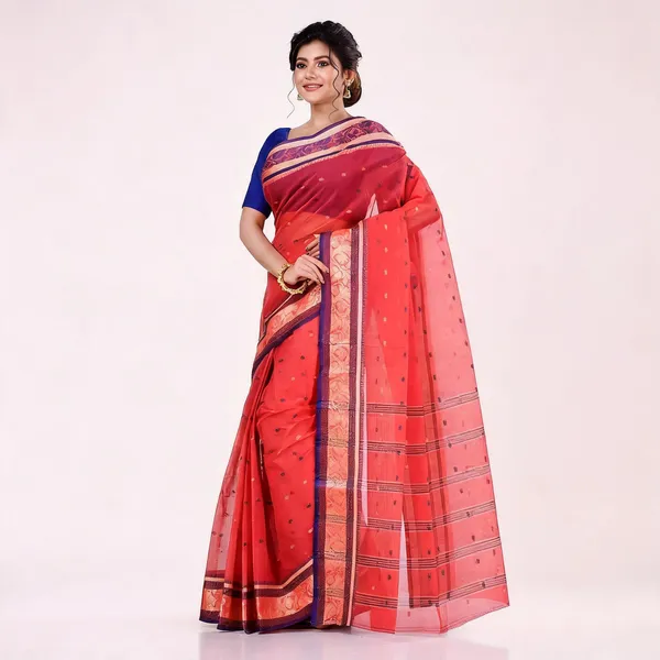 Red_Cotton_Handloom_Woven_Saree_For_Women