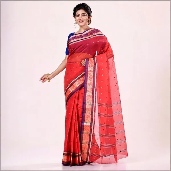 Red_Cotton_Tant_Handloom_Woven_Saree_For_Women