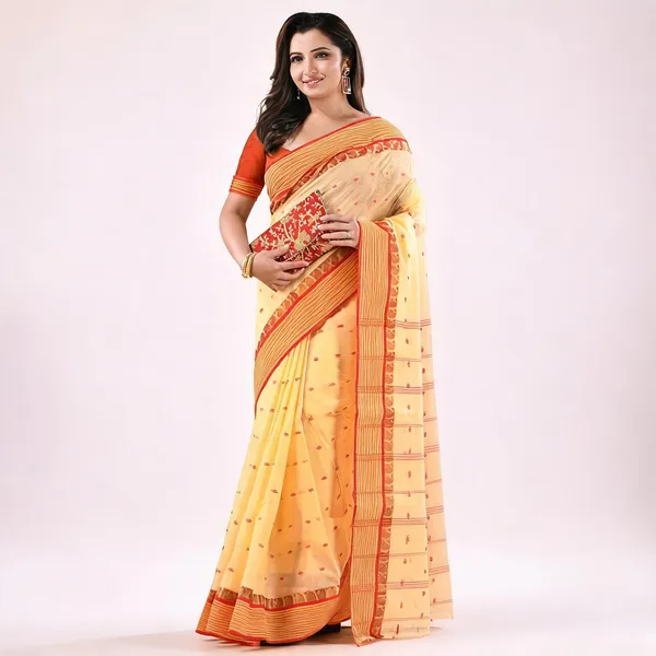 Off-White_Red_Cotton_Handloom_Tant_Saree_For_Women