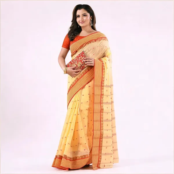 Off-White_Red_Cotton_Handloom_Tant_Saree_For_Women