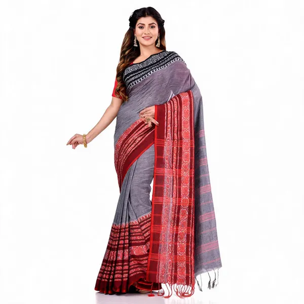 Grey_Black_Red_Cotton_Contemporary_Floral_Saree_For_Women