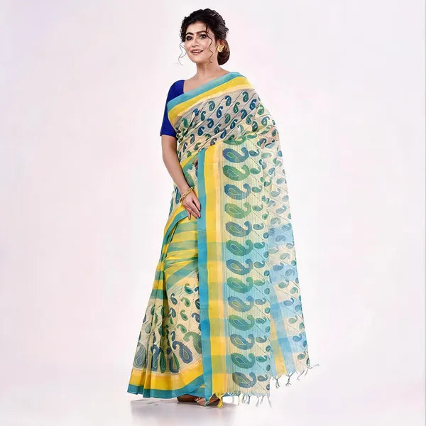 Blue_Yellow_Cotton_Bengal_Handloom_Saree_For_Women