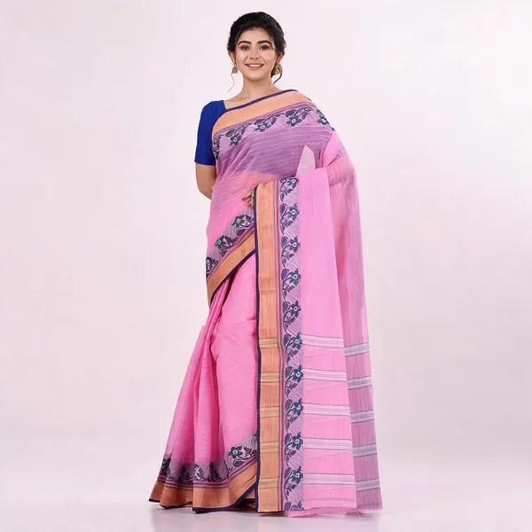 Pink_Cotton_Handloom_Tant_Saree_For_Women