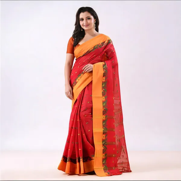 Red_Cotton_Bengal_Handloom_Saree_For_Women