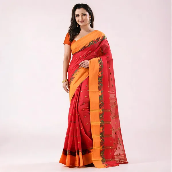 Red_Cotton_Bengal_Handloom_Saree_For_Women