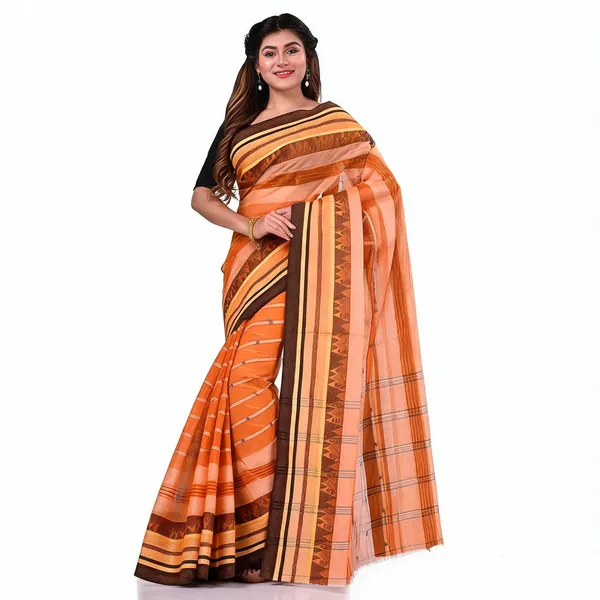 Orange_Cotton_Bengal_Handloom_Saree_For_Women