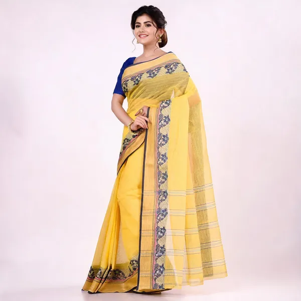 Deep_Yellow_Cotton_Bengal_Tant_Handloom_Saree_For_Women