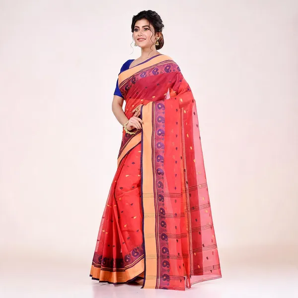 Red_Cotton_Bengal_Tant_Handloom_Woven_Saree_For_Women