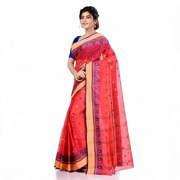 Red_Cotton_Bengal_Tant_Handloom_Woven_Saree_For_Women