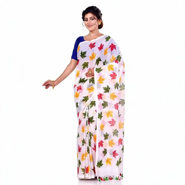 Red_Yellow_Green_Cotton_Bengal_Handloom_Woven_Saree_For_Women