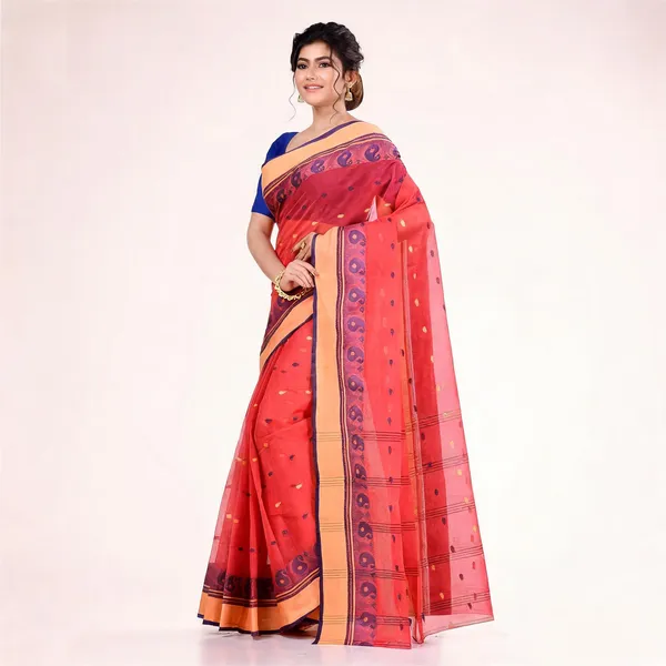 Red_Cotton_Handloom_Bengali_Tant_Saree_For_Women