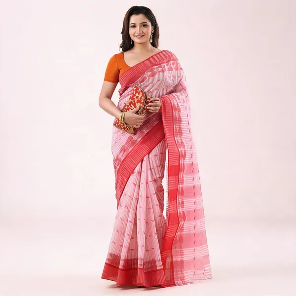 Red_Cotton_Handloom_Bengal_Tant_Saree_For_Women