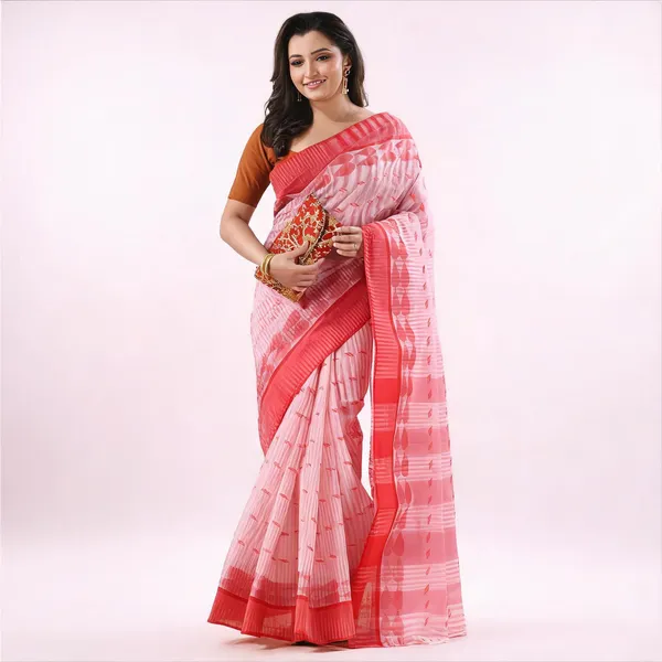 Red_Cotton_Handloom_Bengal_Tant_Saree_For_Women
