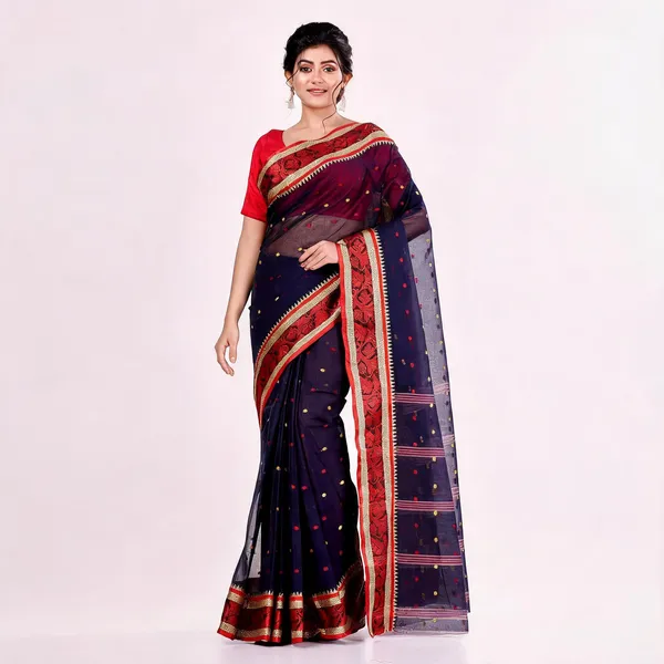 Deep_Blue_Cotton_Handloom_Tant_Saree_For_Women