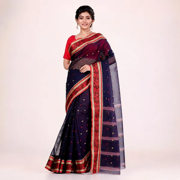 Deep_Blue_Cotton_Handloom_Tant_Saree_For_Women