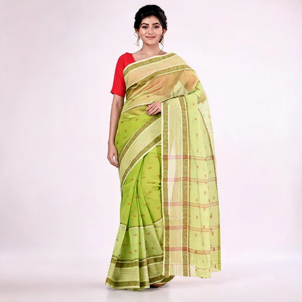 Green_Cotton_Bengal_Tant_Handloom_Saree_For_Women