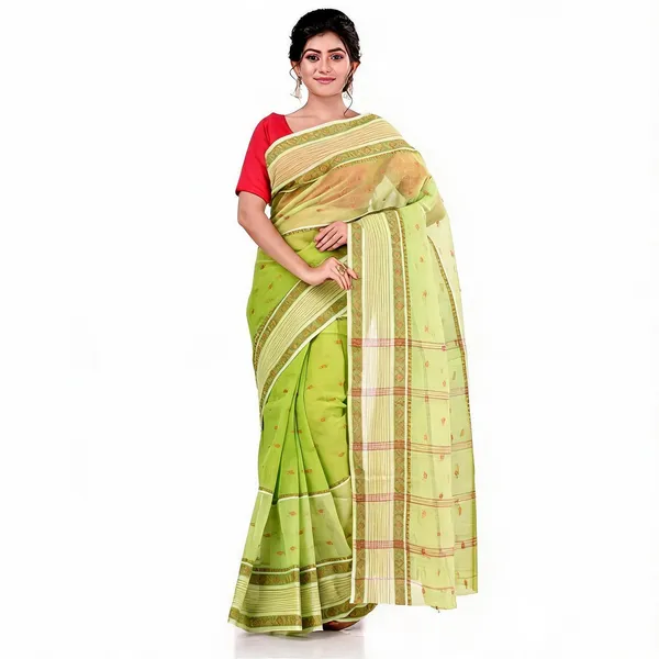 Green_Cotton_Bengal_Tant_Handloom_Saree_For_Women