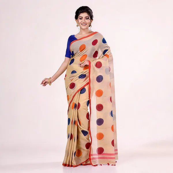 Light_Brown_Red_Cotton_Handloom_Bengali_Tant_Saree_For_Women