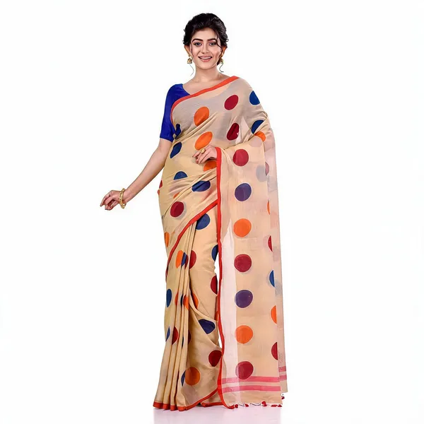 Light_Brown_Red_Cotton_Handloom_Bengali_Tant_Saree_For_Women