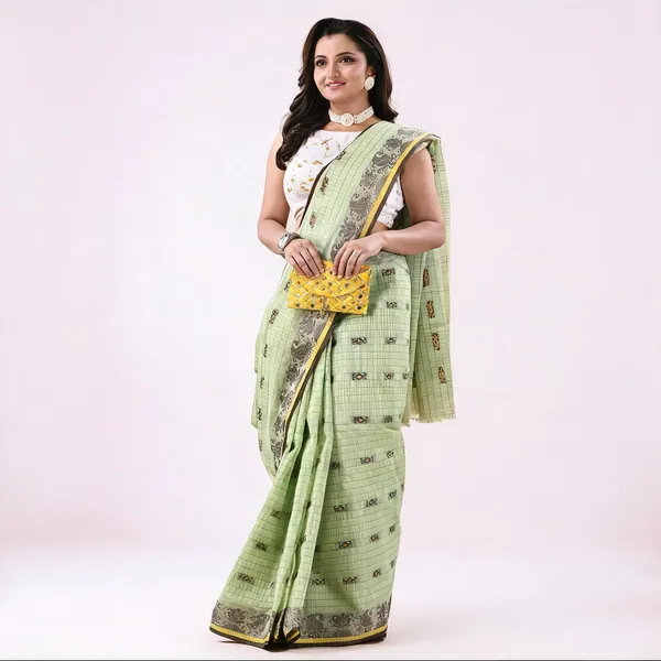 Green_Cotton_Bengal_Handloom_Saree_For_Women