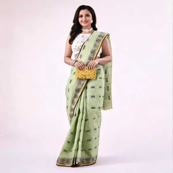 Green_Cotton_Bengal_Handloom_Saree_For_Women