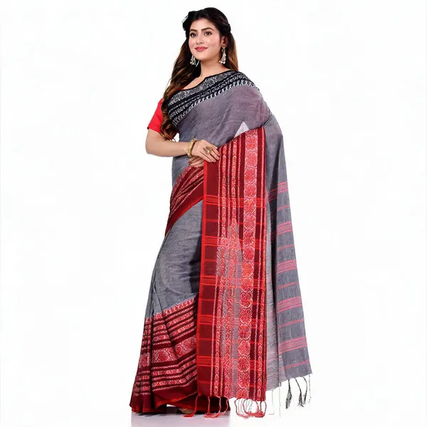Grey_Black_Cotton_Floral_Handloom_Saree_For_Women