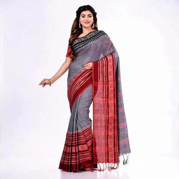Grey_Black_Cotton_Floral_Handloom_Saree_For_Women