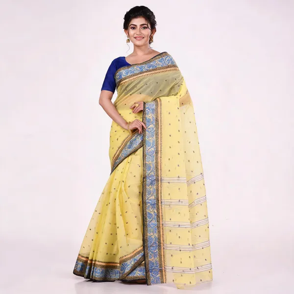 Light_Yellow_Cotton_Handloom_Tant_Saree_For_Women