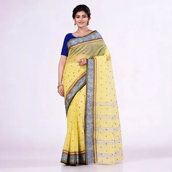 Light_Yellow_Cotton_Handloom_Tant_Saree_For_Women