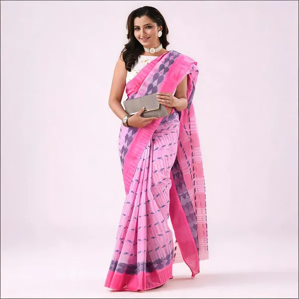 Pink_Cotton_Handloom_Bengal_Tant_Saree_For_Women