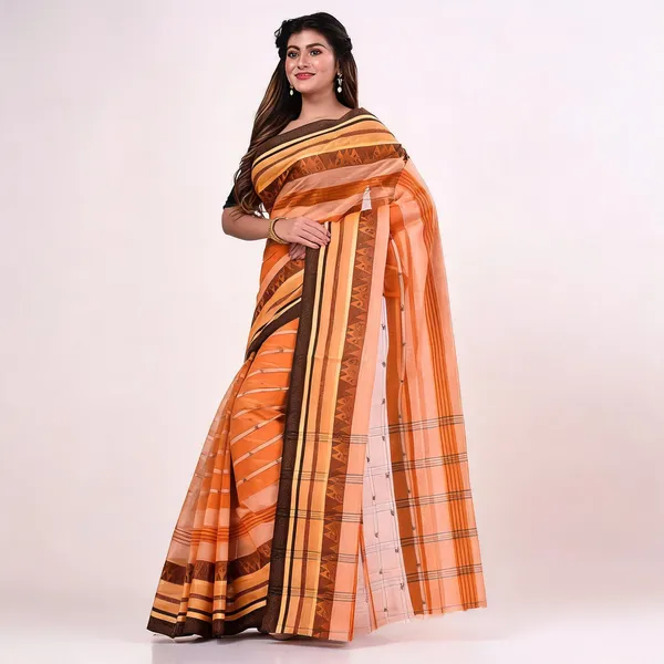 Orange_Cotton_Handloom_Tant_Saree_For_Women