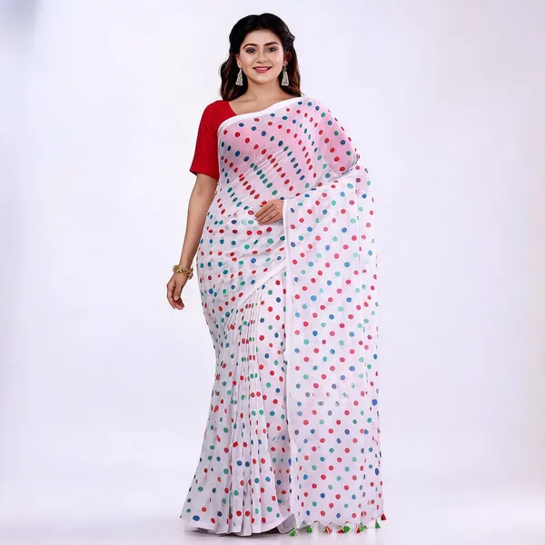 White_Red_Mulmul_Cotton_Handloom_Woven_Saree_For_Women