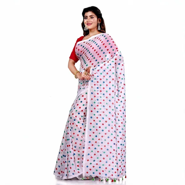 White_Red_Mulmul_Cotton_Handloom_Woven_Saree_For_Women