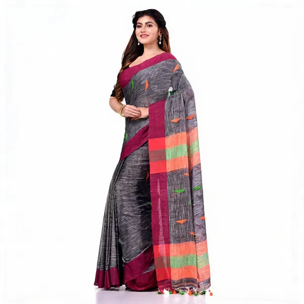 Grey_Cotton_Handloom_Woven_Saree_With_Blouse_Piece_For_Women