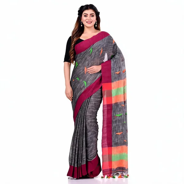 Grey_Cotton_Handloom_Woven_Saree_With_Blouse_Piece_For_Women