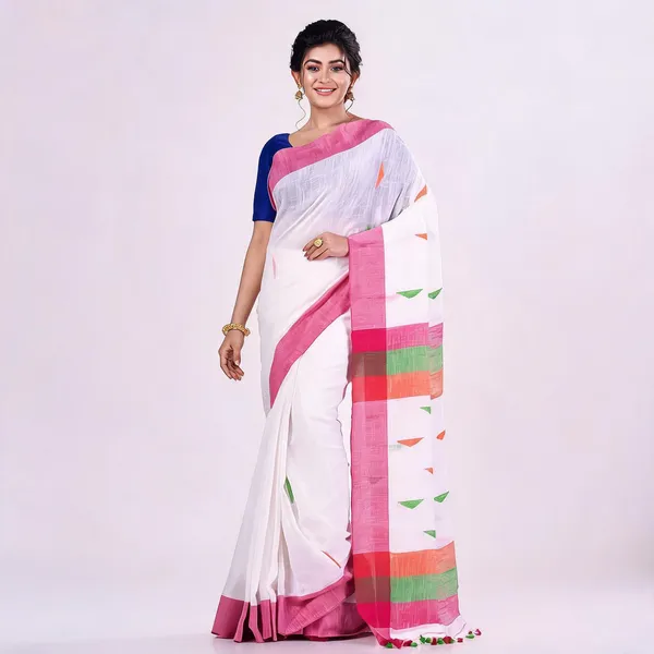 White_Red_Cotton_Handloom_Woven_Saree_With_Blouse_Piece_For_Women